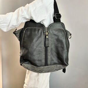 Acacia Leather and Printed Canvas Convertible Crossbody Bag